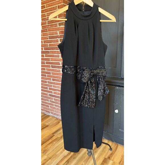 Eliza J Womens Sequin Bow Dress Sz 12 Black Party Cocktail Wedding New Year's - Picture 1 of 6